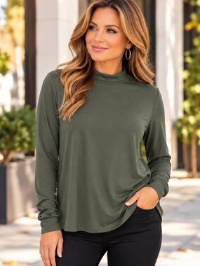 G by Giuliana Mock Neck Top Olive - Arms Green Size L NWOT